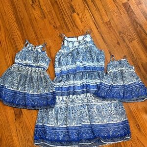 The Children's Place mommy and me matching Blue and White Paisley Dresses set